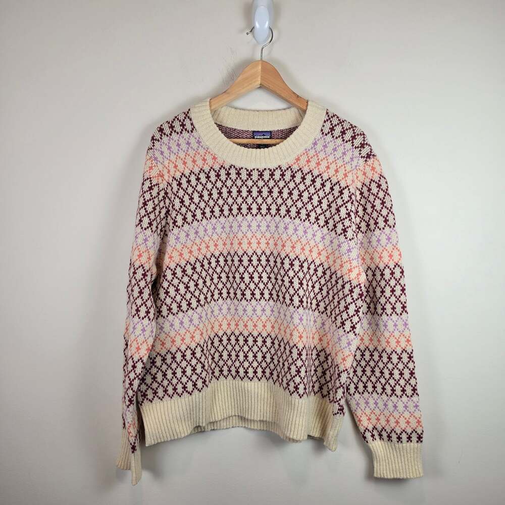 Patagonia Women Sz L Recycled Wool Blend Crewneck Sweater Starlight Dark Natural